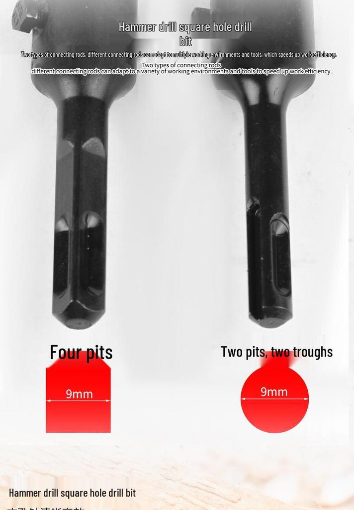 Electric Hammer Square Shank Drill Bit for Woodworking - Two Holes & Grooves