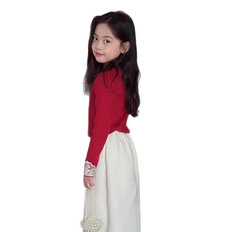 Girls' Chinese Style Red Qipao Collar Sweater for Winter and New Year