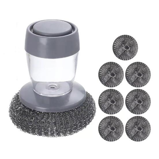 Yousheng Pot Cleaning Brush Comfort Grip Soap Dispensing Kitchen Scrubber with Replaceable Brush Head One-Hand Soap Control Non-Slip Ergonomic Handle