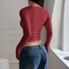 Women's Fashionable Solid Color Long Sleeved Square Neck Slim Fit Sexy Base Shirt T-shirt Top