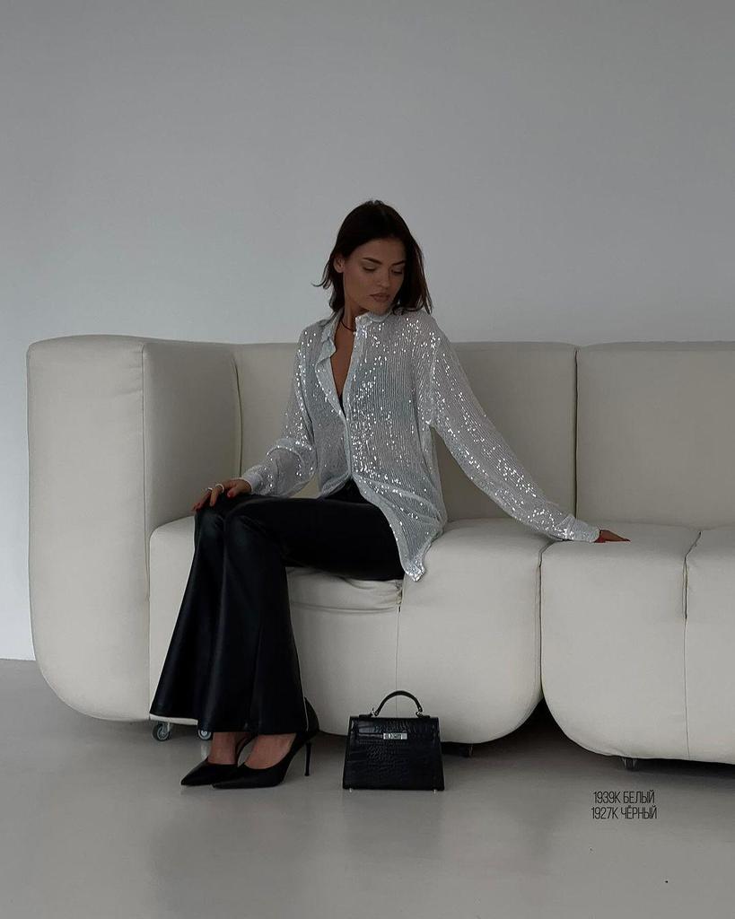 2025 Spring/Summer Sequin Lapel Cardigan: European & American Style Women's Long Sleeve Shirt/Jacket