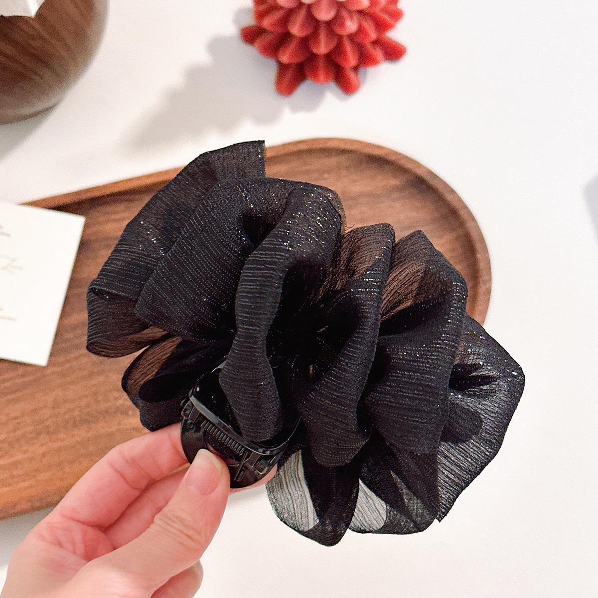 

Cloud Bubble Net Silk Scarfed Hairpin for Women - High-end Style Updo Hairpin with Large Butterfly Knot and Shark Clip Headband Black bubbles