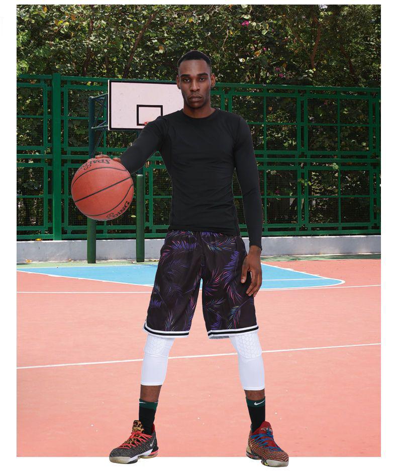 Men's Seven-Point Honeycomb Compression Basketball Pants with Knee Protection