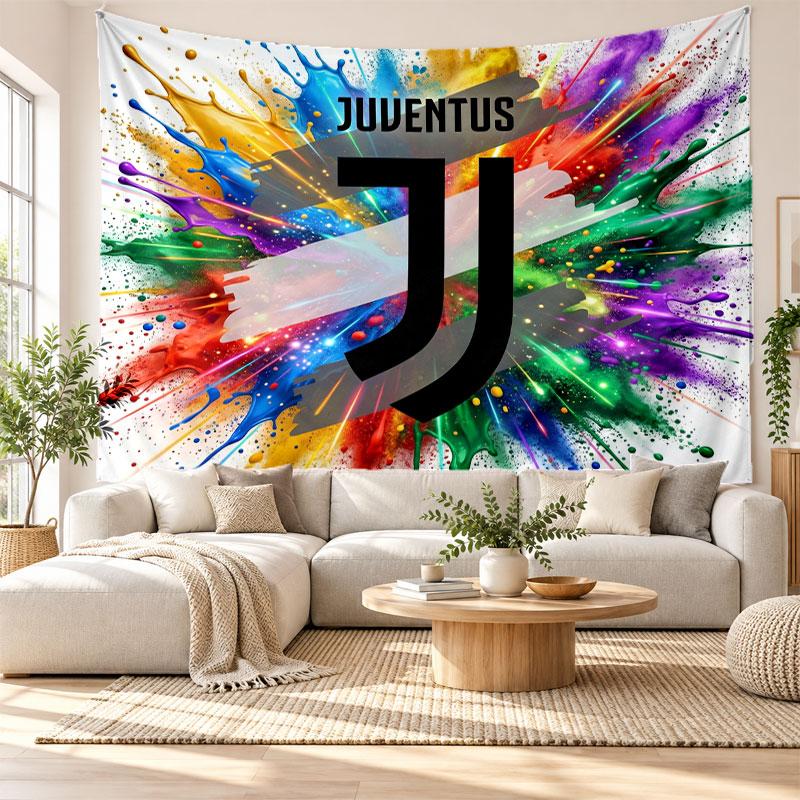 Arazzo da Parete FC Juventus, Appeso a Parete in Tessuto Morbido, Sfondo Decorativo per Camera da Letto, Arte da Parete per la Casa