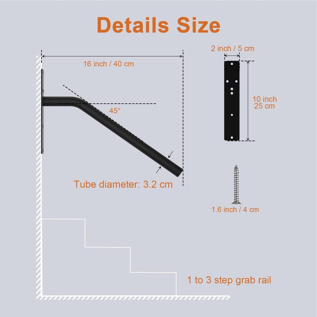 Wall Mount Staircase Handrail Alloy Steel Hvy Duty Stair Railing Grab Bar for Garage