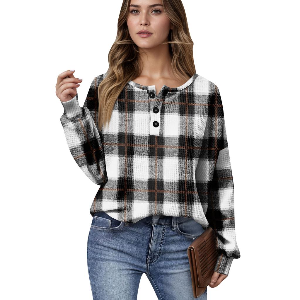 Women's Casual Shirts Long Sleeve Tops Button Up V Neck Loose Knit Fall Favorites For Women