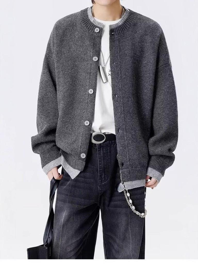 Men's Retro Color Block Cardigan Sweater, Autumn-Winter Casual Knitwear