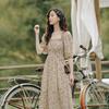 Women's Sweet and Gentle Summer Waist Cinching Floral Dress with Square Neckline, Slimming Temperament A-line Skirt