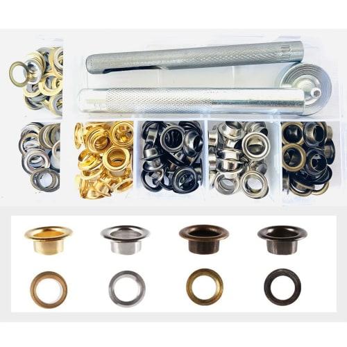

Double-Sided Eyelet Kit (4 Colors/Approx. 100 Pairs) with 6mm Hole Diameter, Hole Punching Tool, DIY Handmade Crafts, Belts, Leather Crafts, Shoes (Ey