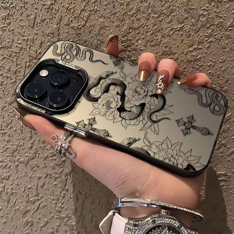 Snake Flower Cross iPhone Case - Compatible with Apple iPhone 13, 14, 15, 16, 17 Promax Advanced Models.