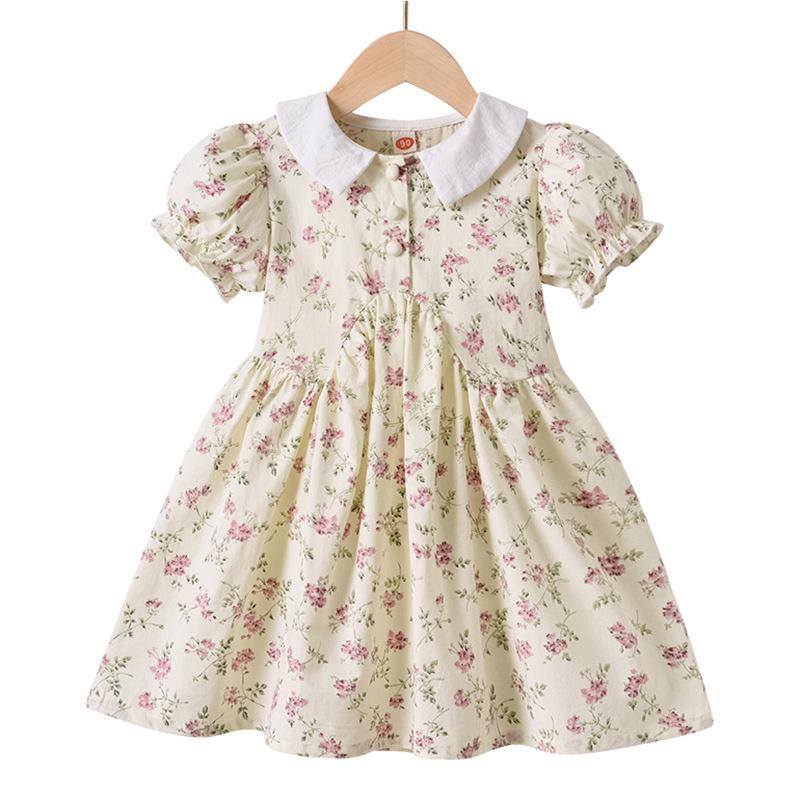 Girls Summer Floral Short Sleeve Dress Stylish Casual Kids Sundress For Children