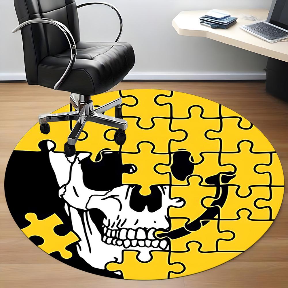1pc Puzzle Skull Chair Carpet for Office, Round Non Slip Durable Large Size Office Carpet, Suitable for Office