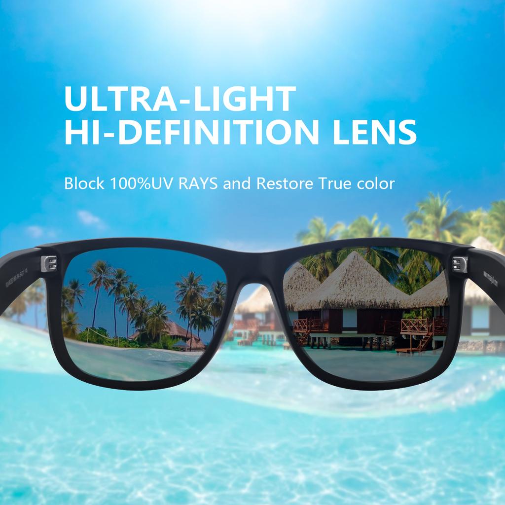 JULI Polarized Lens Sun Glasses Men and WomenUV Protection 400 Protection Rectangular Sun Goggles Driving Running Fishing Male Goggles 8806