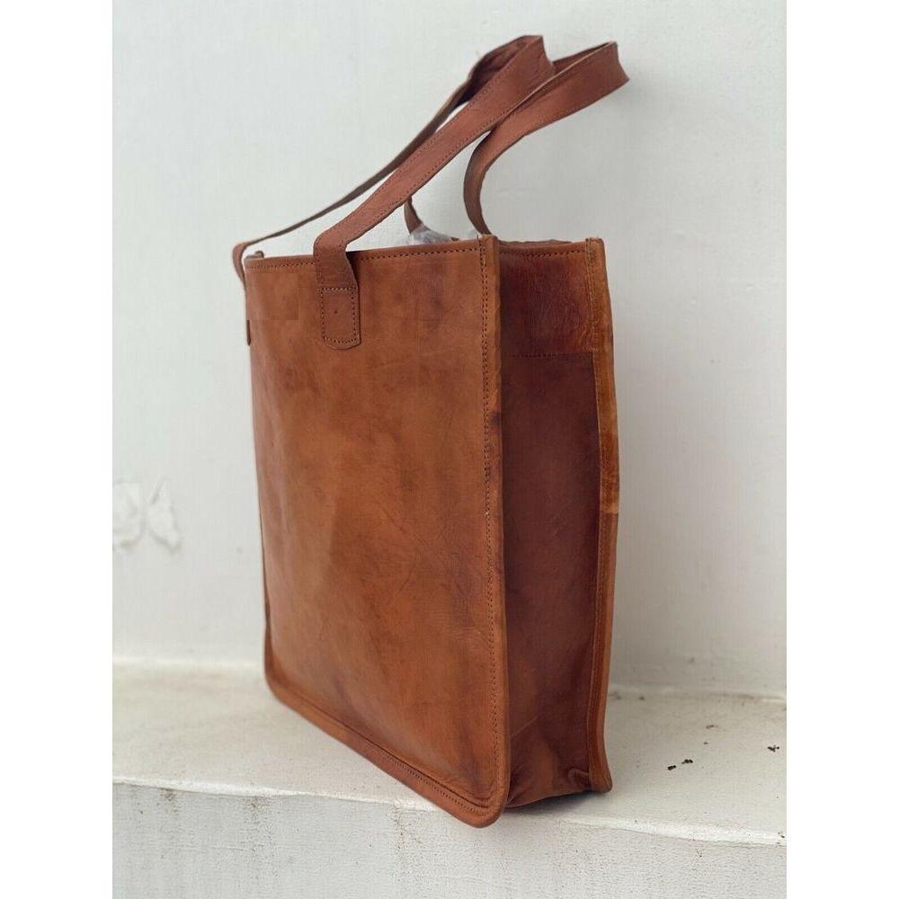 Ny Dam Vintage Utseende Äkta Brun Läder Tote Axelväska Handgjord Plånbok