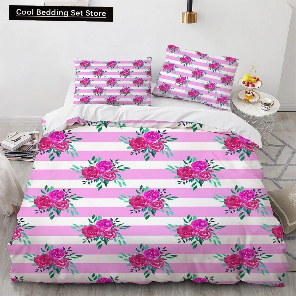 Sunflower King Queen Duvet Cover Striped Floral Bedding Set for Kids Teens Adults Colorful Flowers 23pcs Polyester Quilt Cover