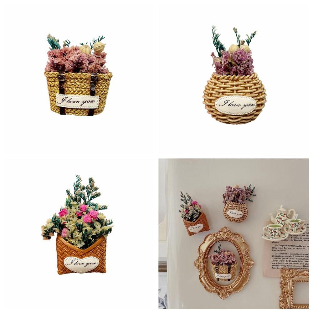 

3D Flower Baskets Miniature Resin Dried Flowers Magnetic Sticker Bouquet Fridge Magnets Kids Toy