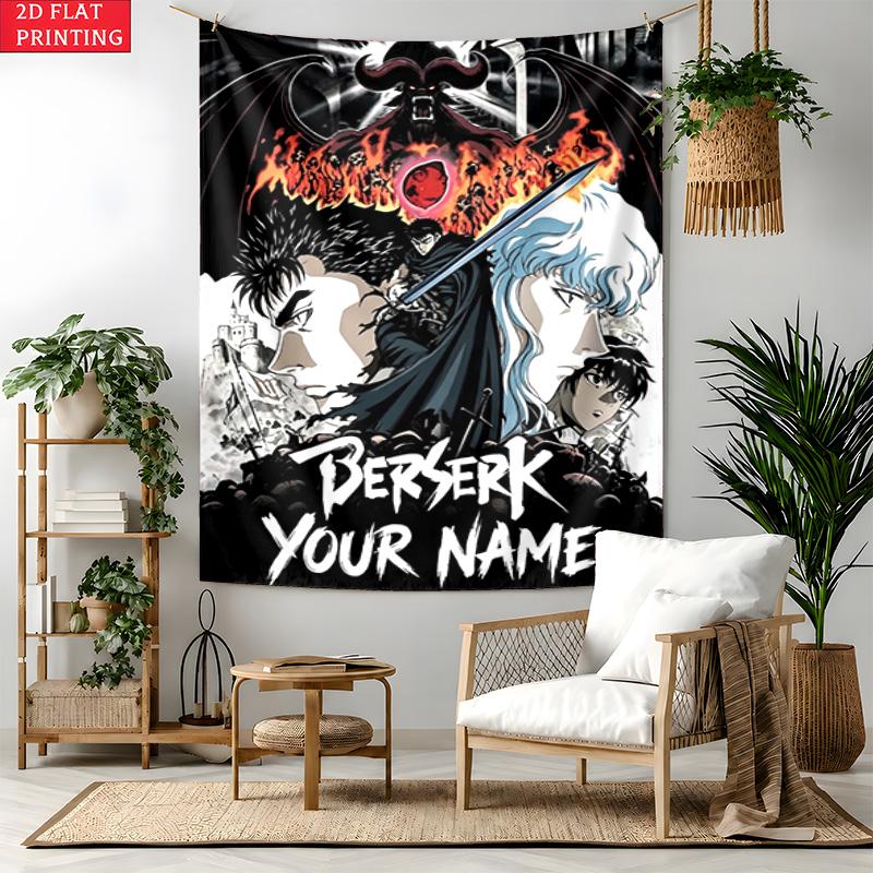 Berserk Custom Name Tapestry Personalized Wall Art Hanging Bohemian Home Decor for Bedroom Dorm Living Room