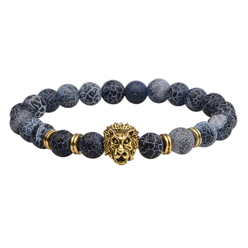 

European & American Lava Stone Tiger s Eye Bracelet with Golden Lion Head for Men