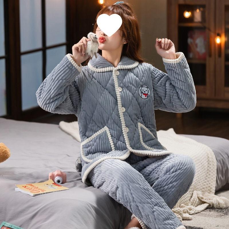 Dámské pyžamo třívrstvé zesílené a roztomilé zimní lze nosit velká velikost teplé polstrované domácí oblečení