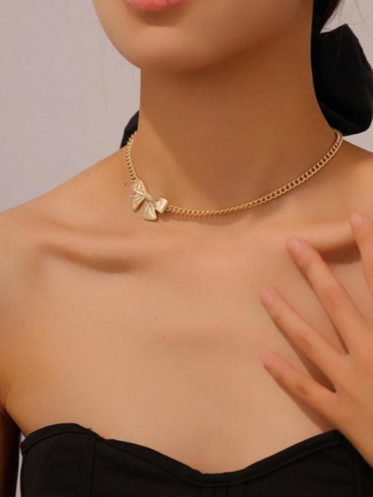1pc Fashionable Chain With Bowknot Pendant Necklace, Fresh And Cute Elegant Design Suitable For Women's Daily Wear, Parties And Dates, Great Gift