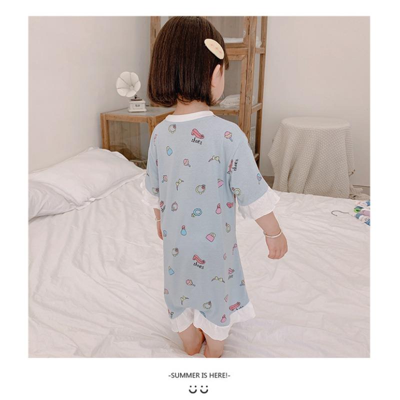 Little Girls Sweet Princess Cartoon Print Summer Thin Sleep Dress Kids Home Nightgown