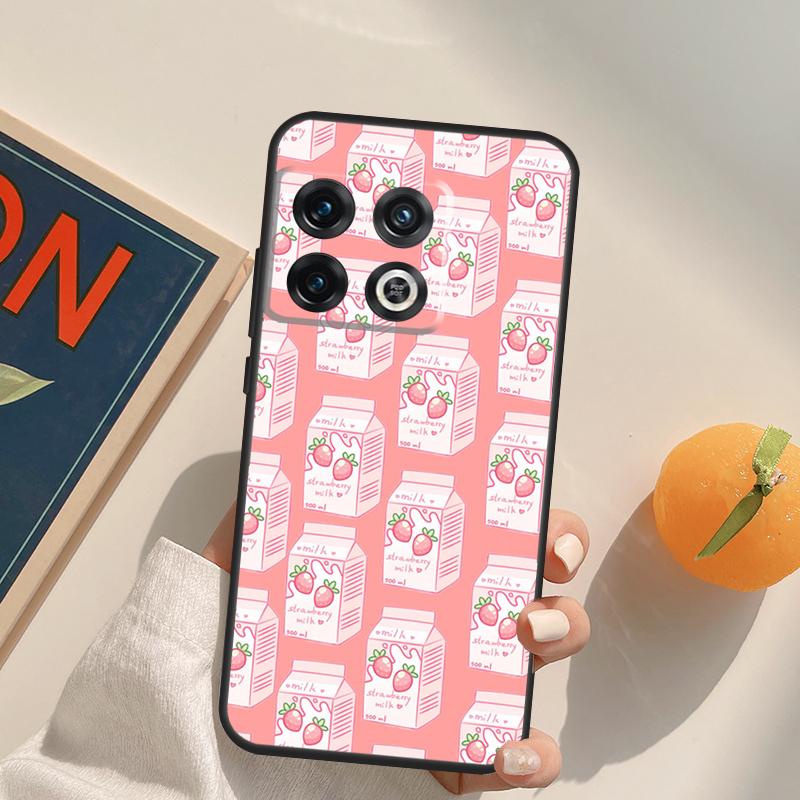 Kawaii Strawberry Milk Case For OnePlus 15 13 12 11 13R 12R 10T 8T 13T OnePlus Nord 5 CE 3 2 4 Lite N20 N30 Cover