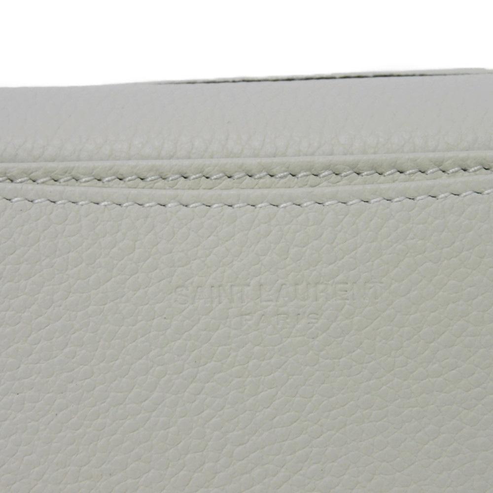 Used 9921 Business Card Holder 468994 7946 Grain Powder Textured Leather Bifold Logo Ivory Unisex from Japan AUTHENTIC