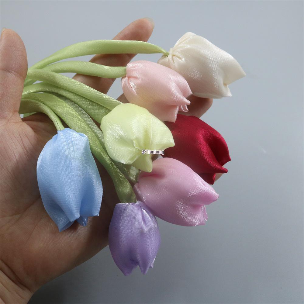 Handgefertigte Stoff-Doppeltulpenblumen-Accessoires für Kleidung, Taschen und Kopfschmuck