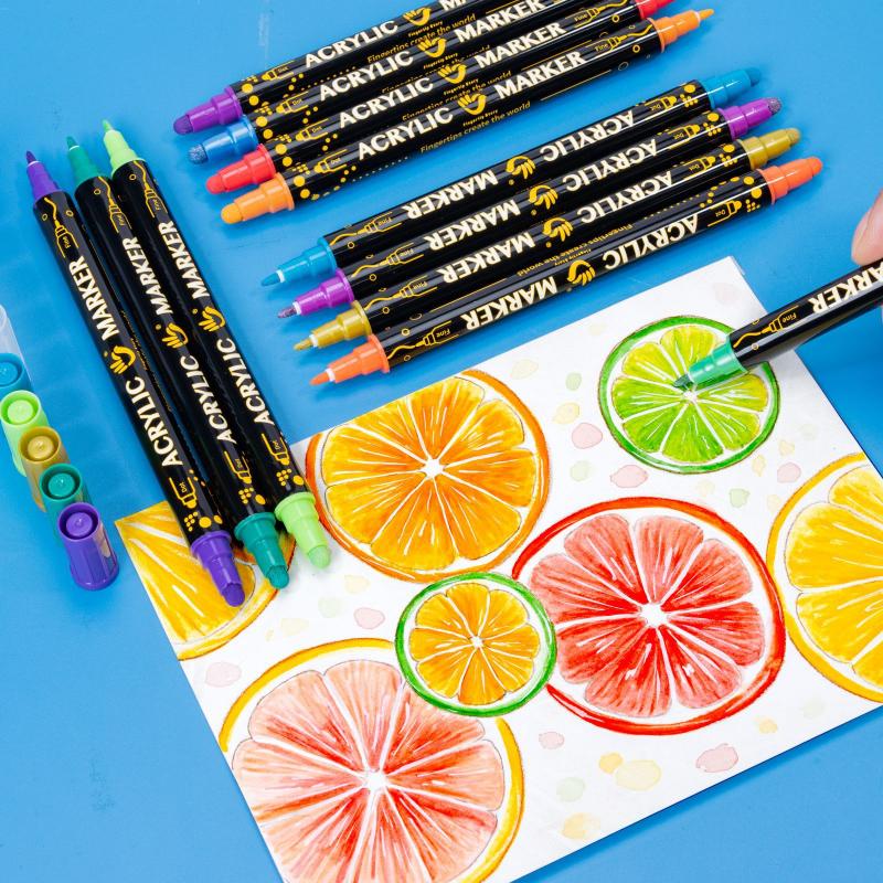Double Tip Metal Acrylic Marker Set Stackable Color PenS Children's Student Art Stationary Handbook Graffiti Drawing Art Marker