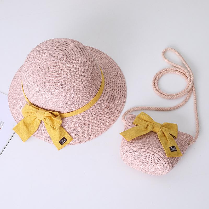 New Summer Baby Girls Straw Hat And Shoulder Bag 2pcs Set Parent-child Wide Brim Lace Holiday Beach Sun Hats Outdoor Bucket Cap