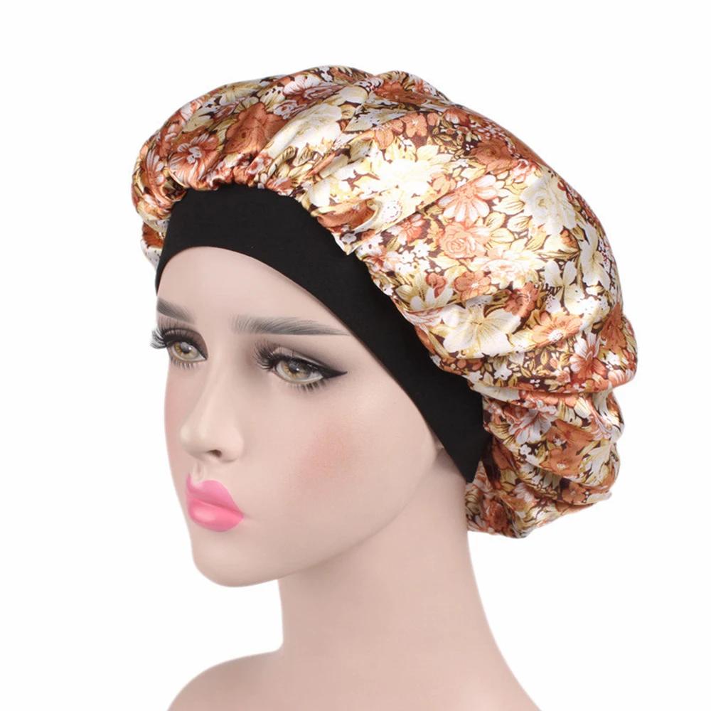 Hair Satin Bonnet For Sleeping Shower Cap Silk Bonnet Bonnet Femme Women Night Sleep Cap Head Cover Wide Elastic Band