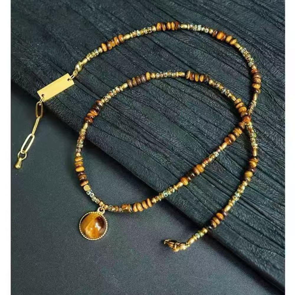 

Темпераментное многослойное ожерелье с подвеской, винтажное цепочное ожерелье, коричневый тигровый глаз для женщин и мужчин Brown