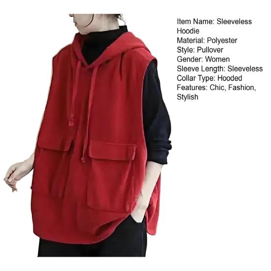 Women's Sleeveless Hoodies Summer Athletic Exercise Tank Tops Workout Gym Pullover Sweatshirt with Pockets
