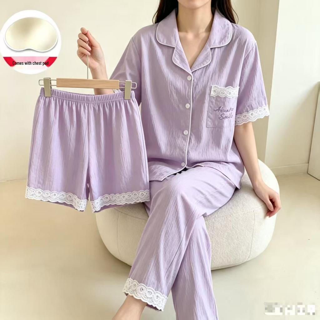 Women's Cloud Cotton Lace Pajama Cardigan Set - Spring & Autumn Collection