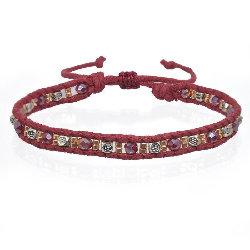 GemChic Women's Ethnic Colorful Rice Beaded Double Strand Braided Rope Stretch Bracelet Classical Retro Birthday Christmas Jewelry Gift