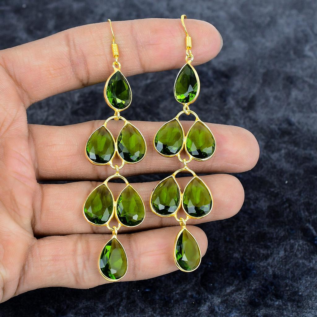 Peridot Gemstone Handmade 925 Sterling Silver Jewelry Earring 3.82" M-2989