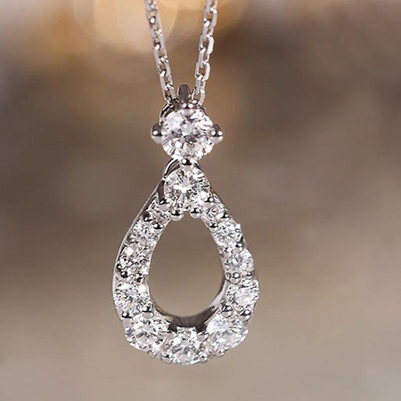 Hollow Teardrop Shape Full Paved Cubic Zirconia Pendant Necklace