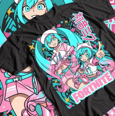 Hatsune Miku T-Shirt Fornite Girl Kawaii Project Diva Vocaloid Shirt All Size