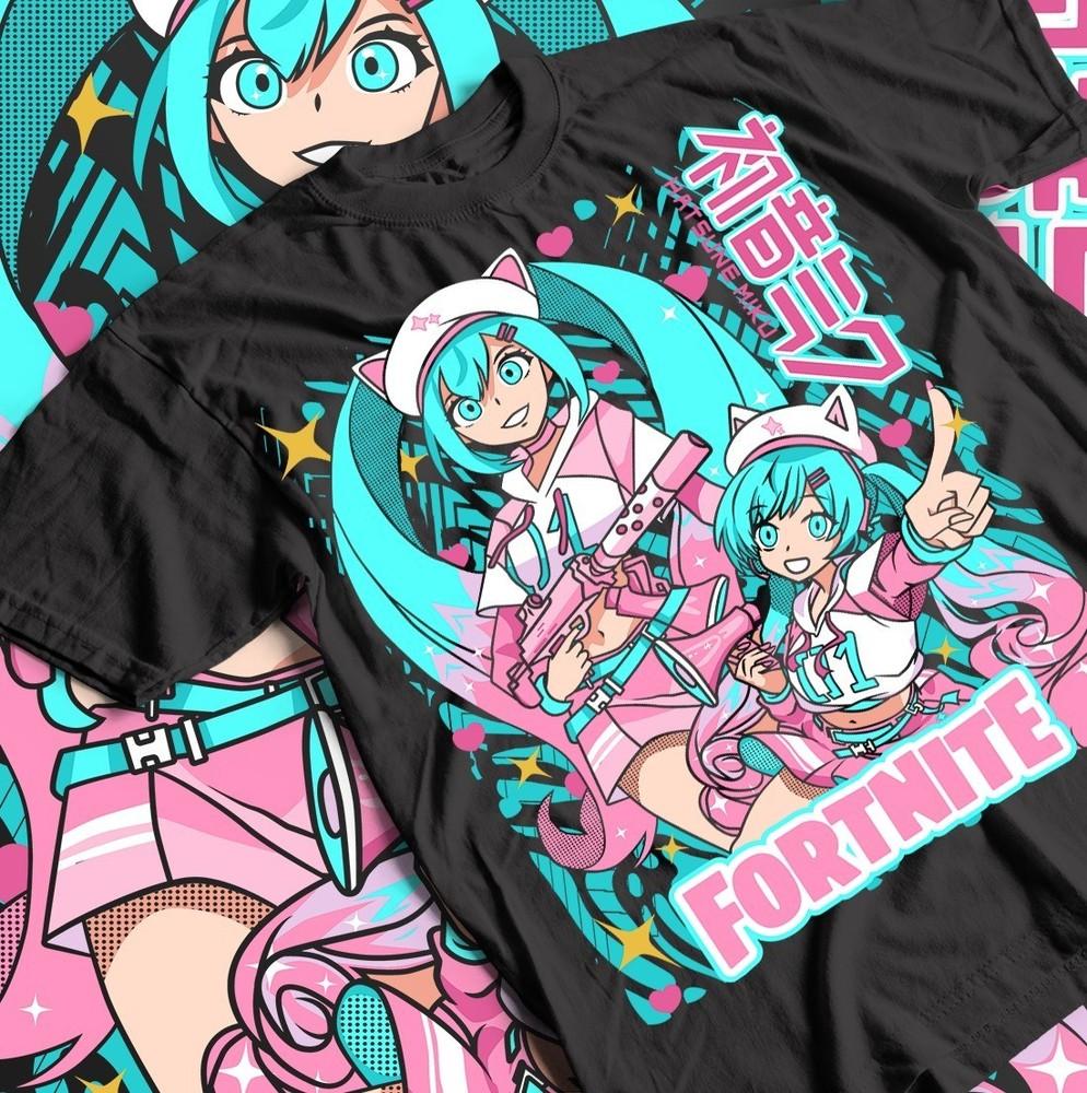 Hatsune Miku T-Shirt Fornite Girl Kawaii Project Diva Vocaloid Shirt All Size