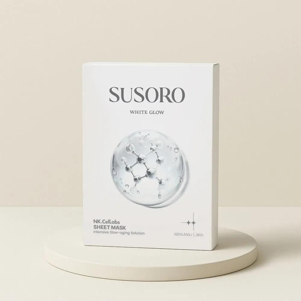 SUSORO White Glow Collagen Sheet Mask Pack 25ml (10 Sheets) Hyaluronic Acid Moisture, Radiance, Firming, Soothing Care