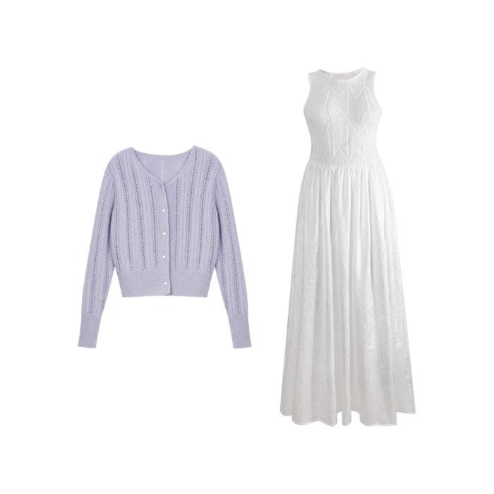 Women's Elegant White Knit Vest Dress - 2026 Spring/Autumn Collection