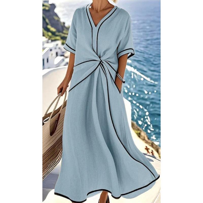 European & American Slimming Color Block Strappy Sleeveless Maxi Dress