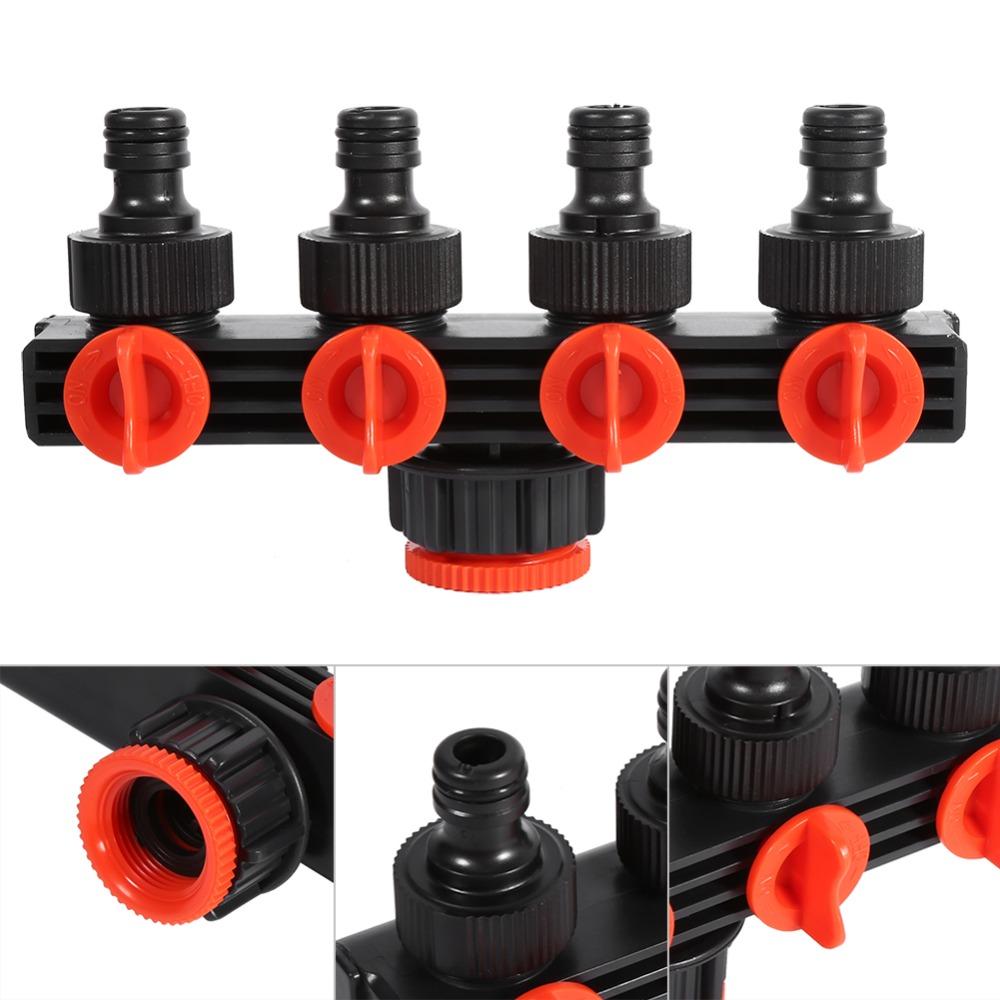 ABS Pipe Splitter,garden Hose Splitter Black and Red 4 Way Water Connector  Outdoor Patio Use