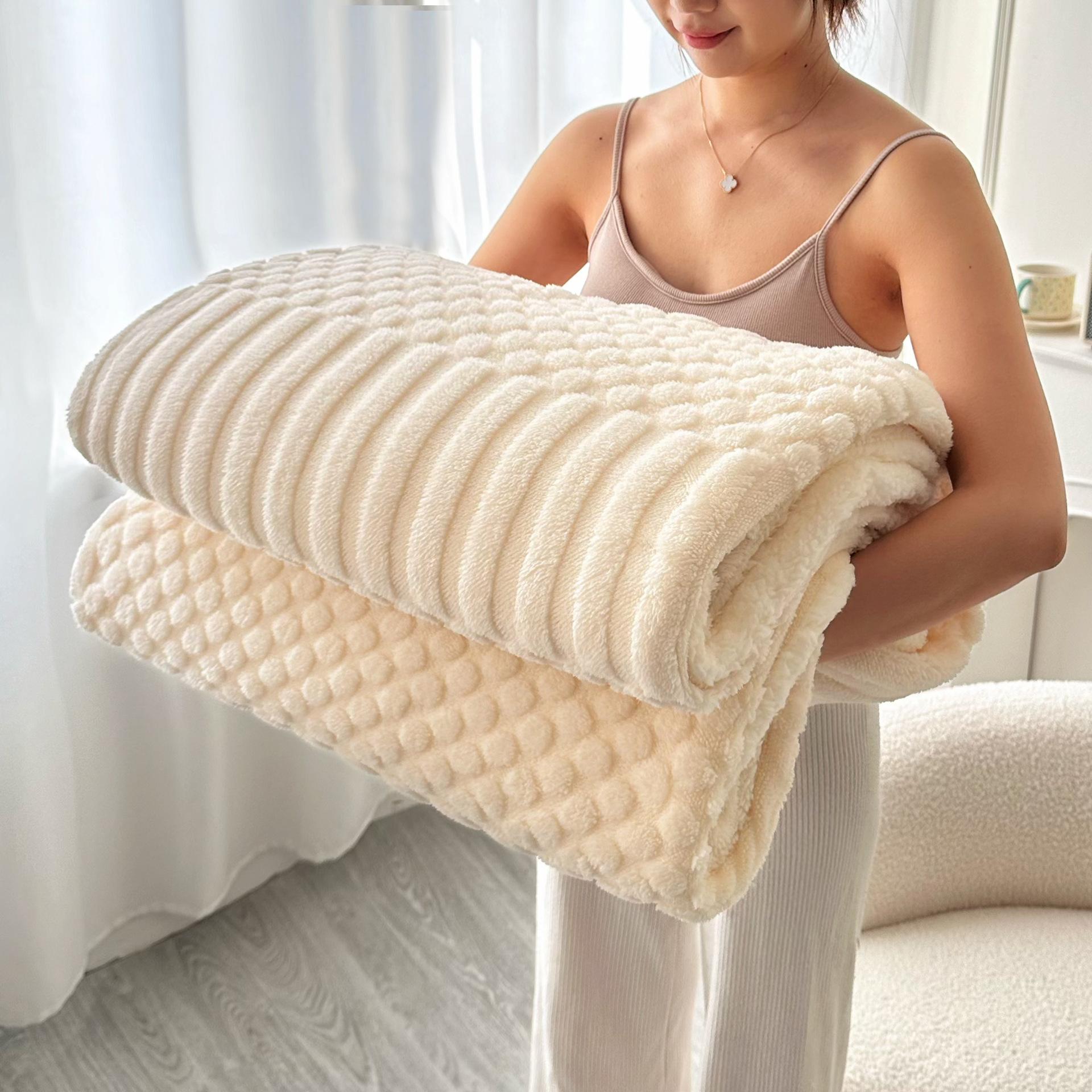Affordable Luxury Solid-Color Double-Sided Fleece Blanket, Thickened Air-Conditioning Blanket, Nap Blanket, Sofa Throw 100*150cm