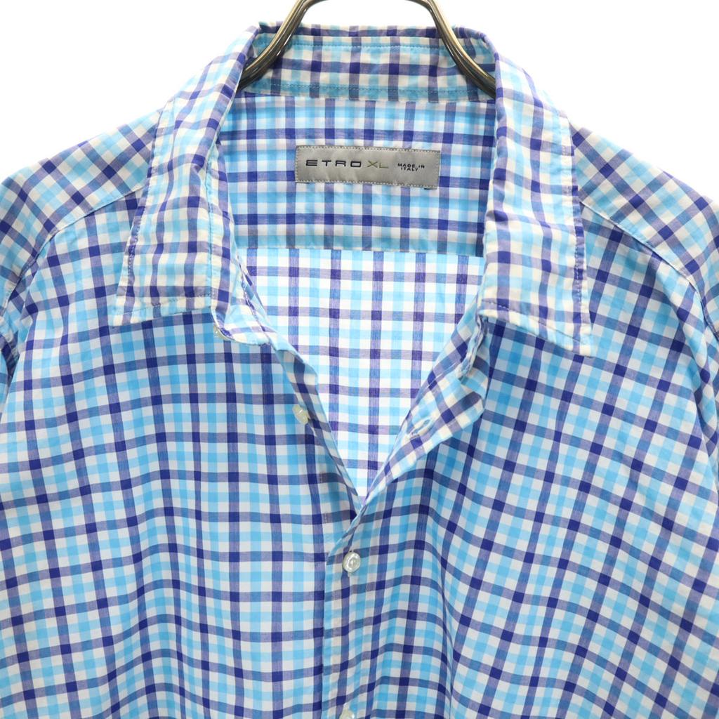 ETRO made in Italy Check Pattern Long sleeve Cotton shirt XL Blue Men's Used