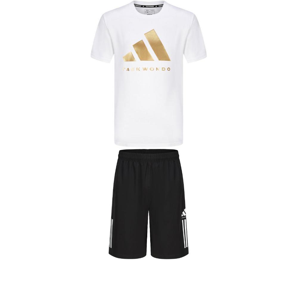 

Adidas Taekwondo Round Neck Pullover Short Sleeve T-Shirt Simple Fashion Lace-Up Shorts Casual Sports Suit Men Suit ADICLTS24TKP-WG+S21ATMSH1T-BW S