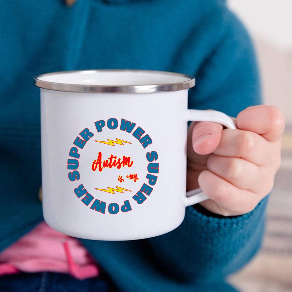 Autismus Ist Meine Superkraft Puzzle Tasse für Menschen mit Autismus-Bewusstsein Tassen mit Weißem Henkel Kaffee Tee Emaille Tasse Bunt