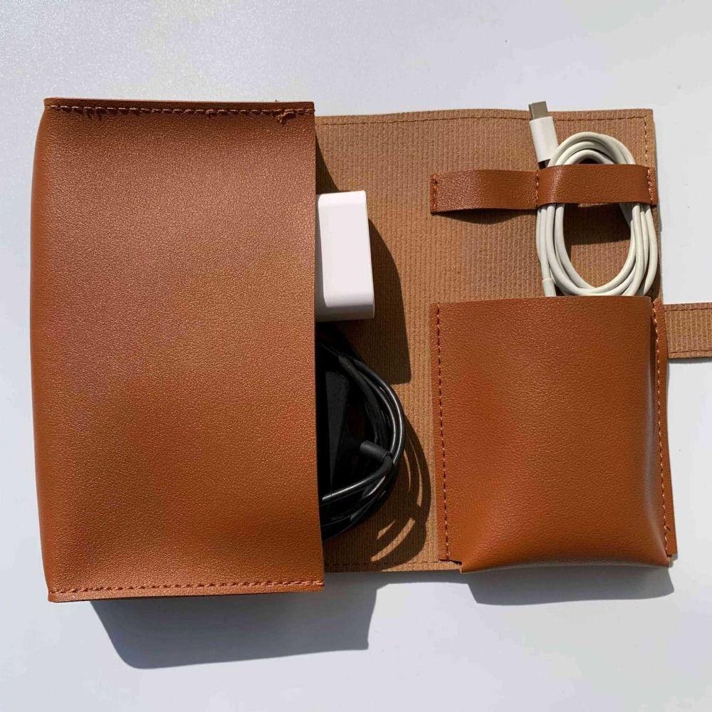 PU Leather Cable Organizer Pouch Durable Data Cable Storage Bag School Accessories