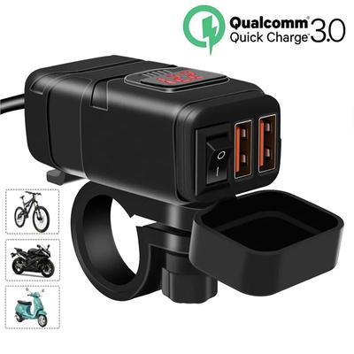 12V Motorcycle Dual USB Quick Charger QC3.0 Handlebar Fast Charging Waterproof Socket Adapter Digital Voltmeter ON OFF Switch