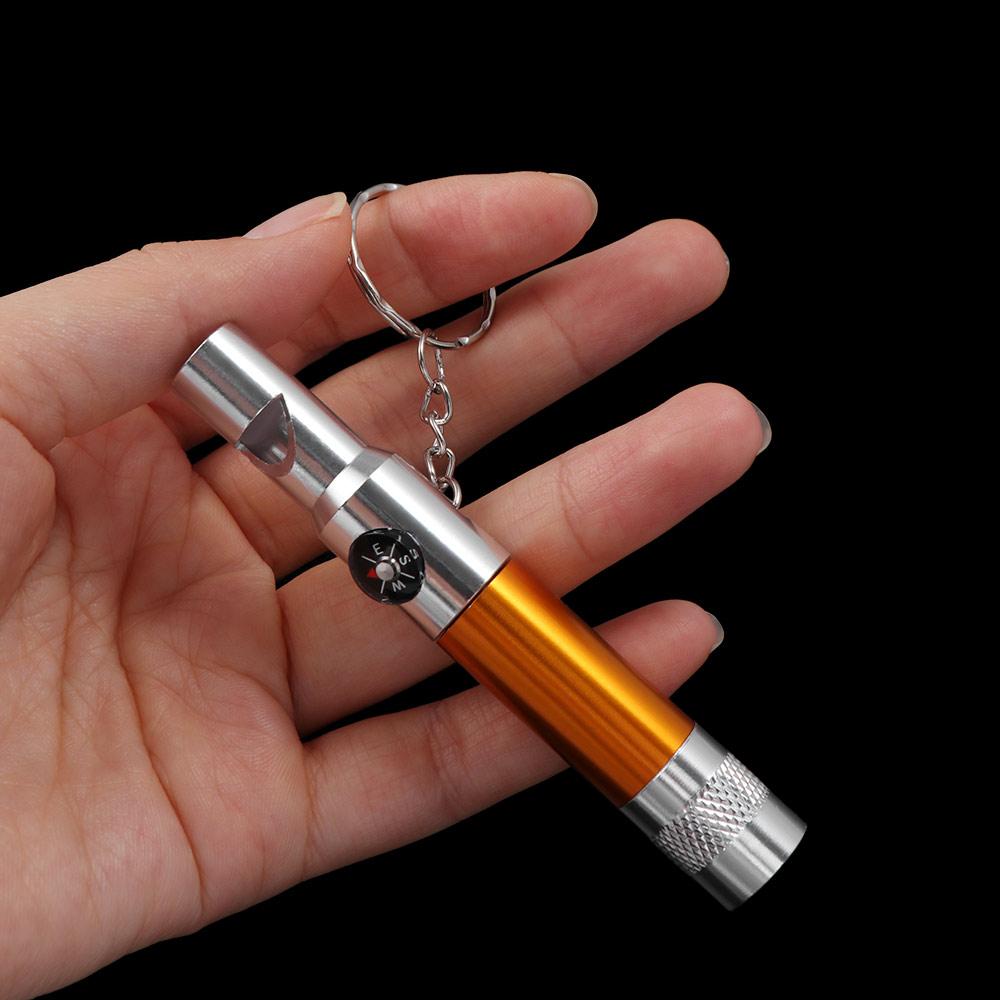 Quality Hot Sale Keyring Keychain Light Survival Portable Outdoor Whistle Compass Flashlight 3-In-1